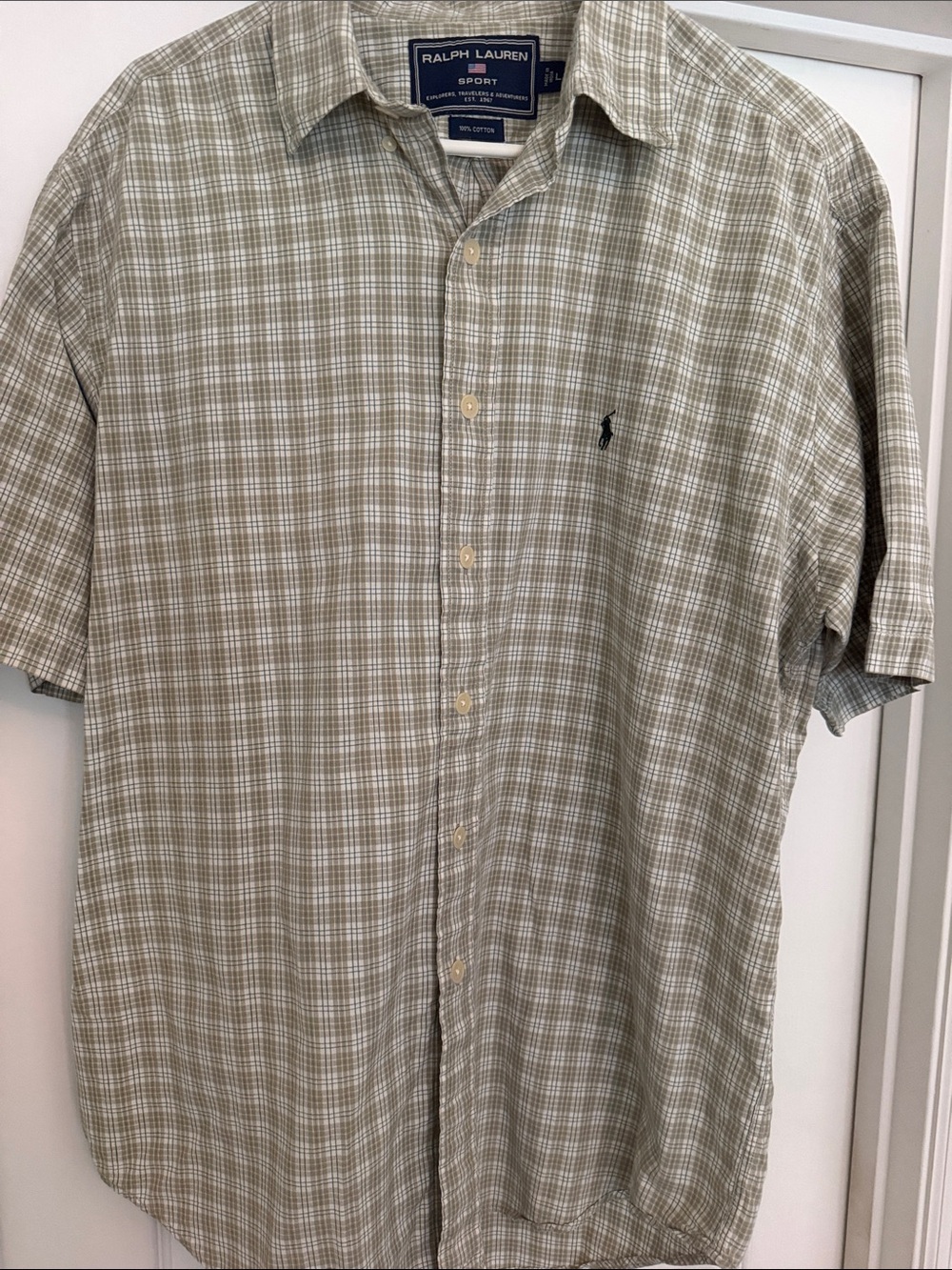 Polo by Ralph Lauren Tan, Sage Green and White Check Button-Down Shirt